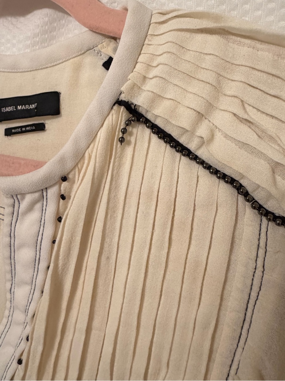 Isabel Marant Cream Midi Dress with Black Trim - Size 38 - Picture 14 of 15